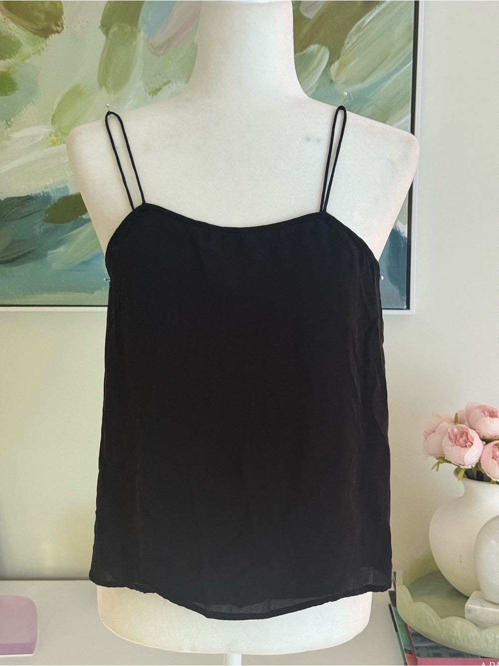 Diane Von Furstenberg Black Double Spaghetti-Strap Silk Camisole
